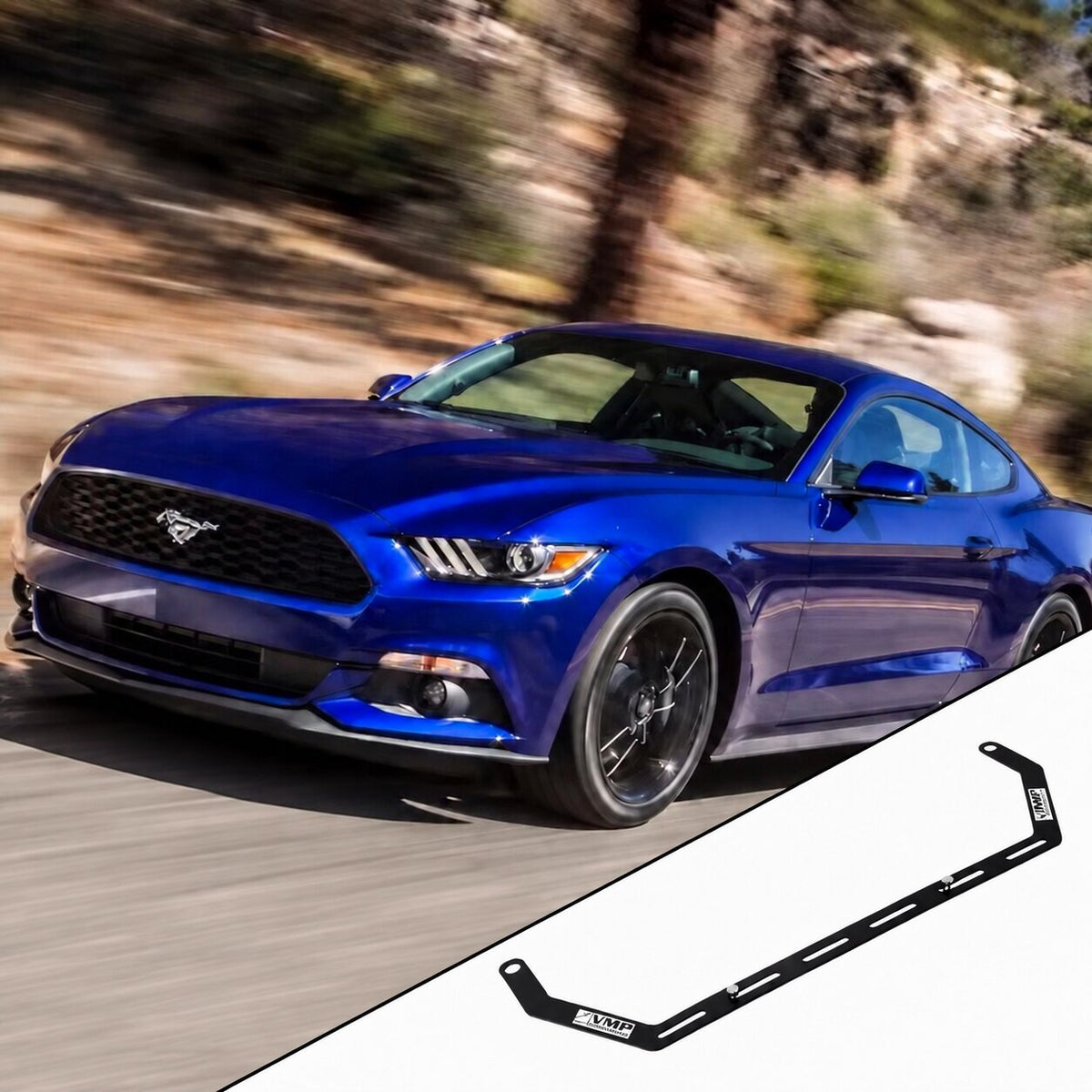 2015-2023 Ford Mustang 6th Gen (S550) with the vehicle-specific KAP fire extinguisher bracket shown inset