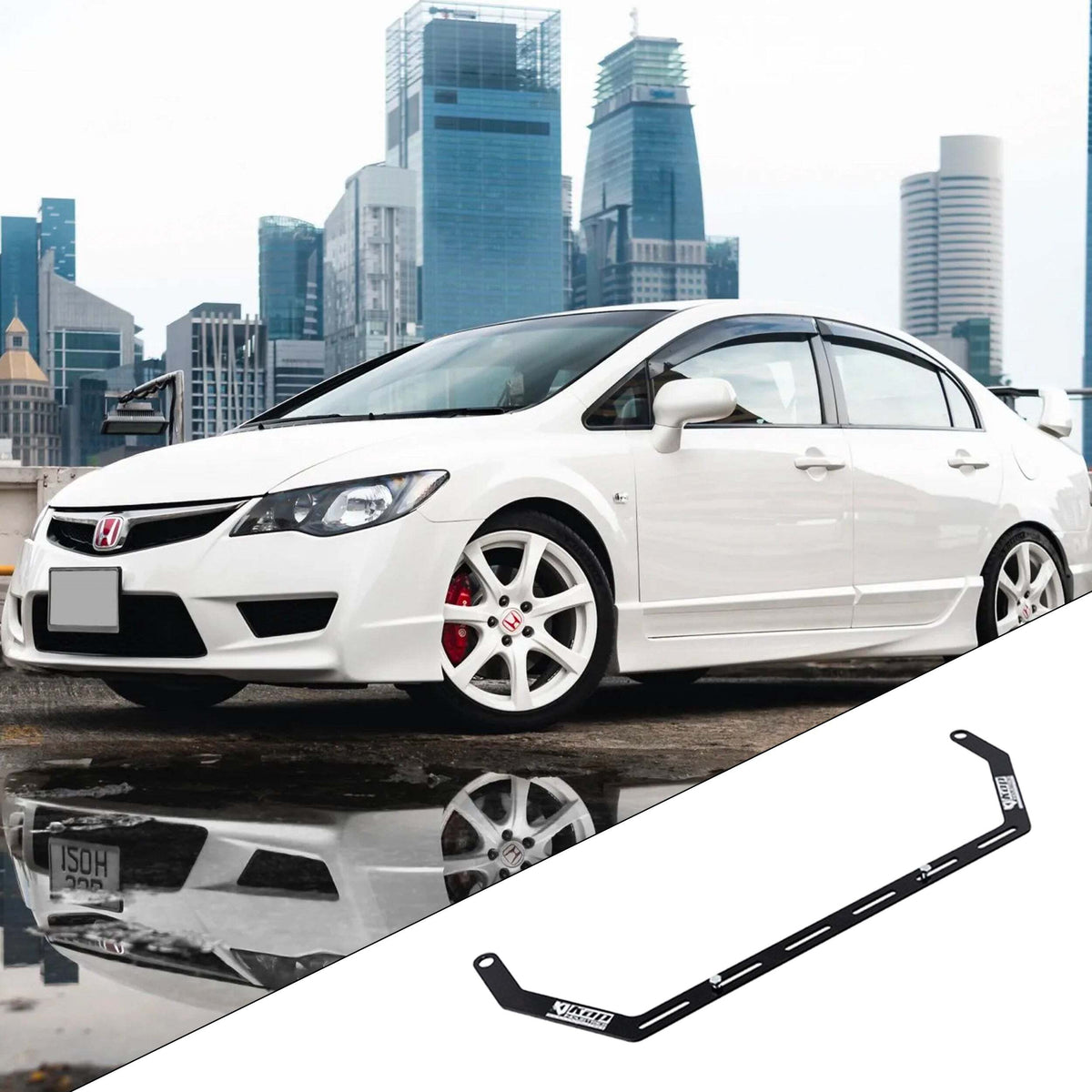 2006-2011 Honda Civic Type R FD2 with the vehicle-specific KAP fire extinguisher bracket shown inset