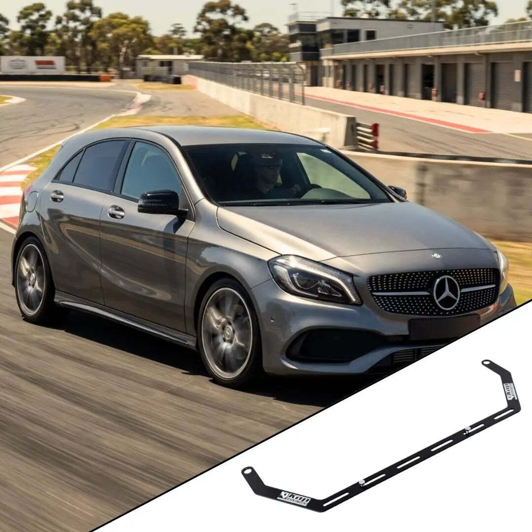 Mercedes-Benz A-Class W176 with the vehicle-specific KAP fire extinguisher bracket shown inset