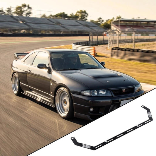 Nissan Skyline GT-R R33 with the vehicle-specific KAP fire extinguisher bracket shown inset