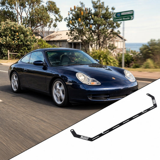 1999-2004 Porsche 911 996 with the vehicle-specific KAP fire extinguisher bracket shown inset