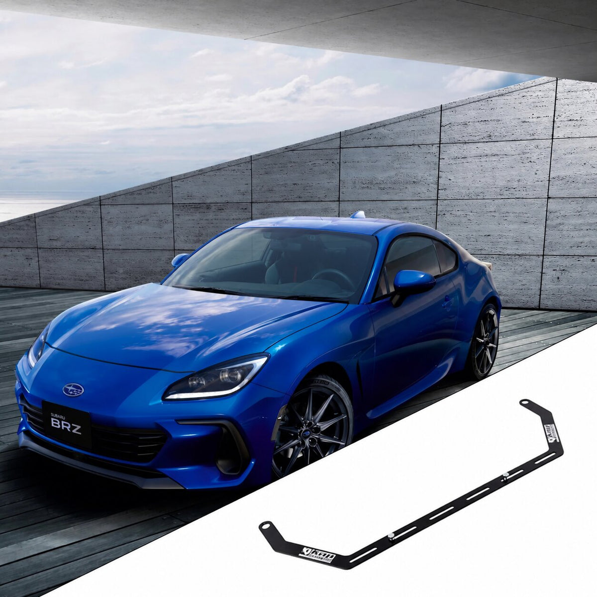 2013+ Subaru BRZ with the vehicle-specific KAP fire extinguisher bracket shown inset