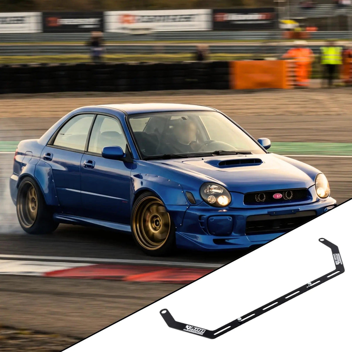 2002-2007 Subaru Impreza WRX/STI GD with the vehicle-specific KAP fire extinguisher bracket shown inset