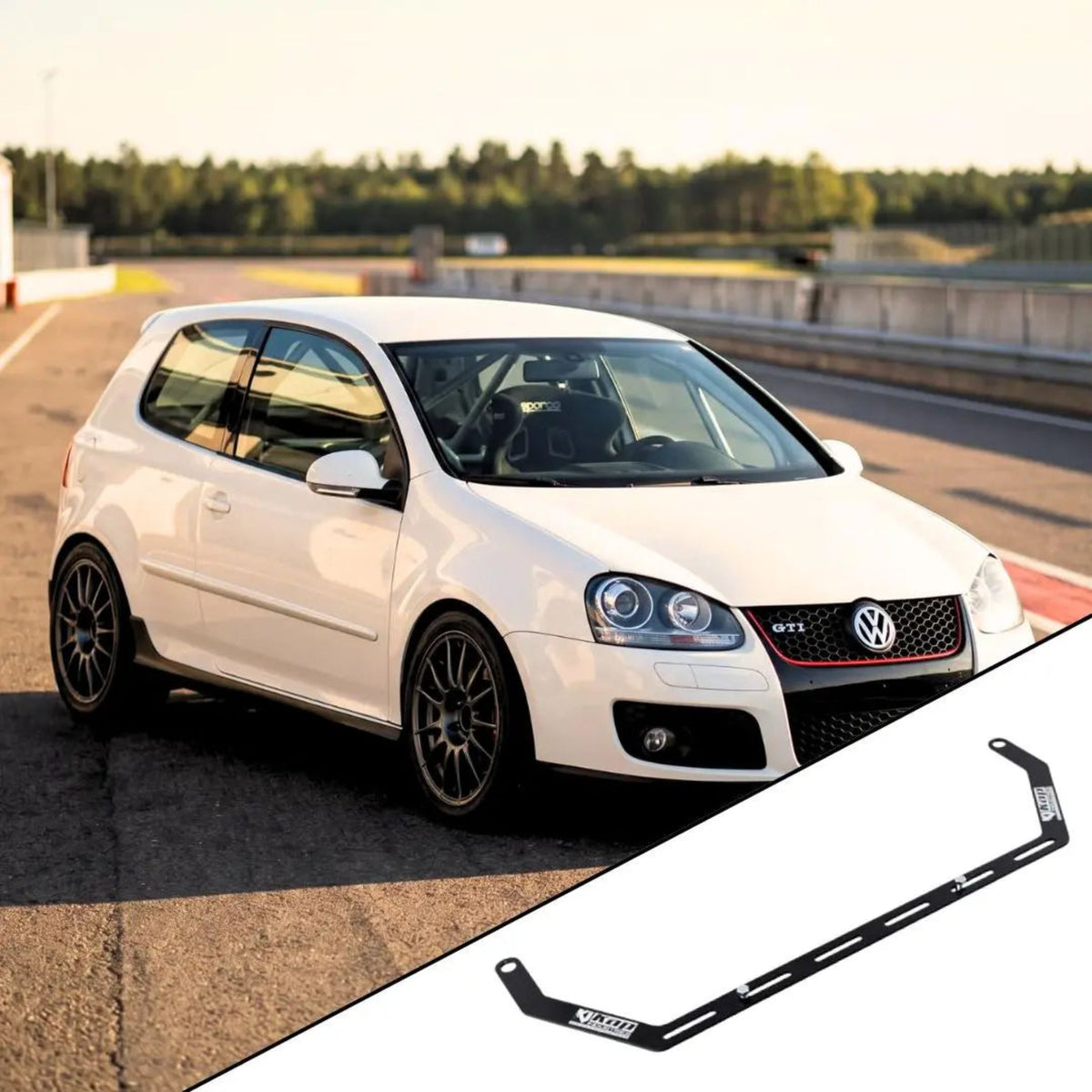 2006-2009 Volkswagen Golf MK5 with the vehicle-specific KAP fire extinguisher bracket shown inset