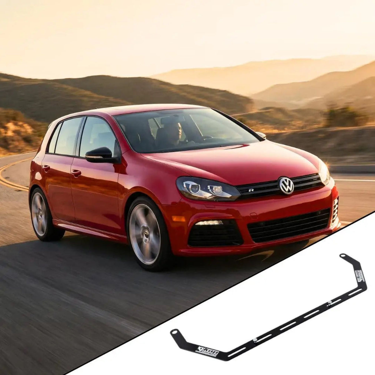 2010-2014 Volkswagen Golf MK6 with the vehicle-specific KAP fire extinguisher bracket shown inset