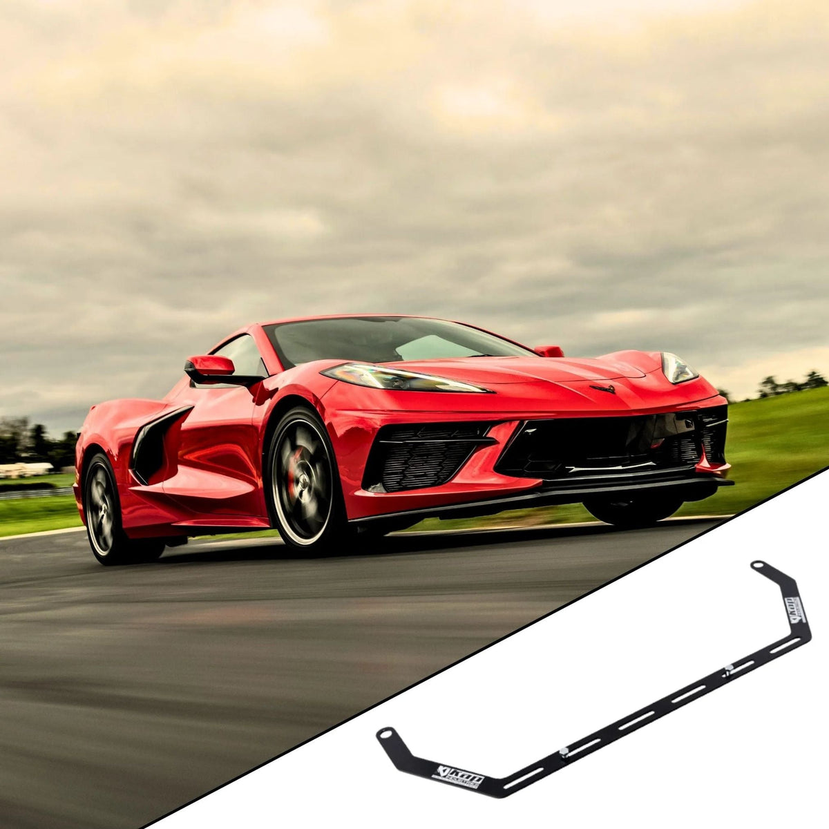 2020+ Chevrolet Corvette C8 with the vehicle-specific KAP fire extinguisher bracket shown inset