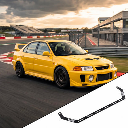 Mitsubishi Lancer Evolution V with the vehicle-specific KAP fire extinguisher bracket shown inset