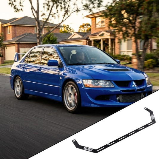 2003-2005 Mitsubishi Evo VIII CT9A with the vehicle-specific KAP fire extinguisher bracket shown inset