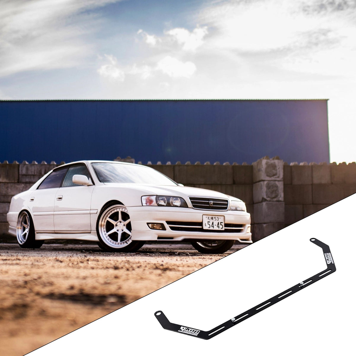 Toyota Chaser/Cresta/Mark II JZX100 with the vehicle-specific KAP fire extinguisher bracket shown inset