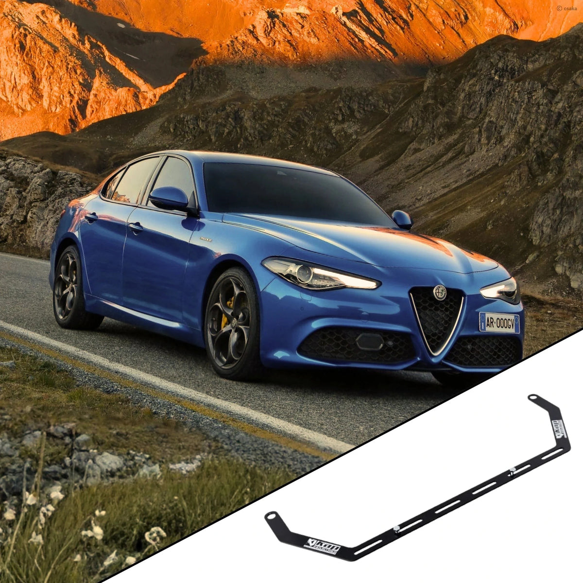 2017+ Alfa Romeo Giulia 952 with the vehicle-specific KAP fire extinguisher bracket shown inset