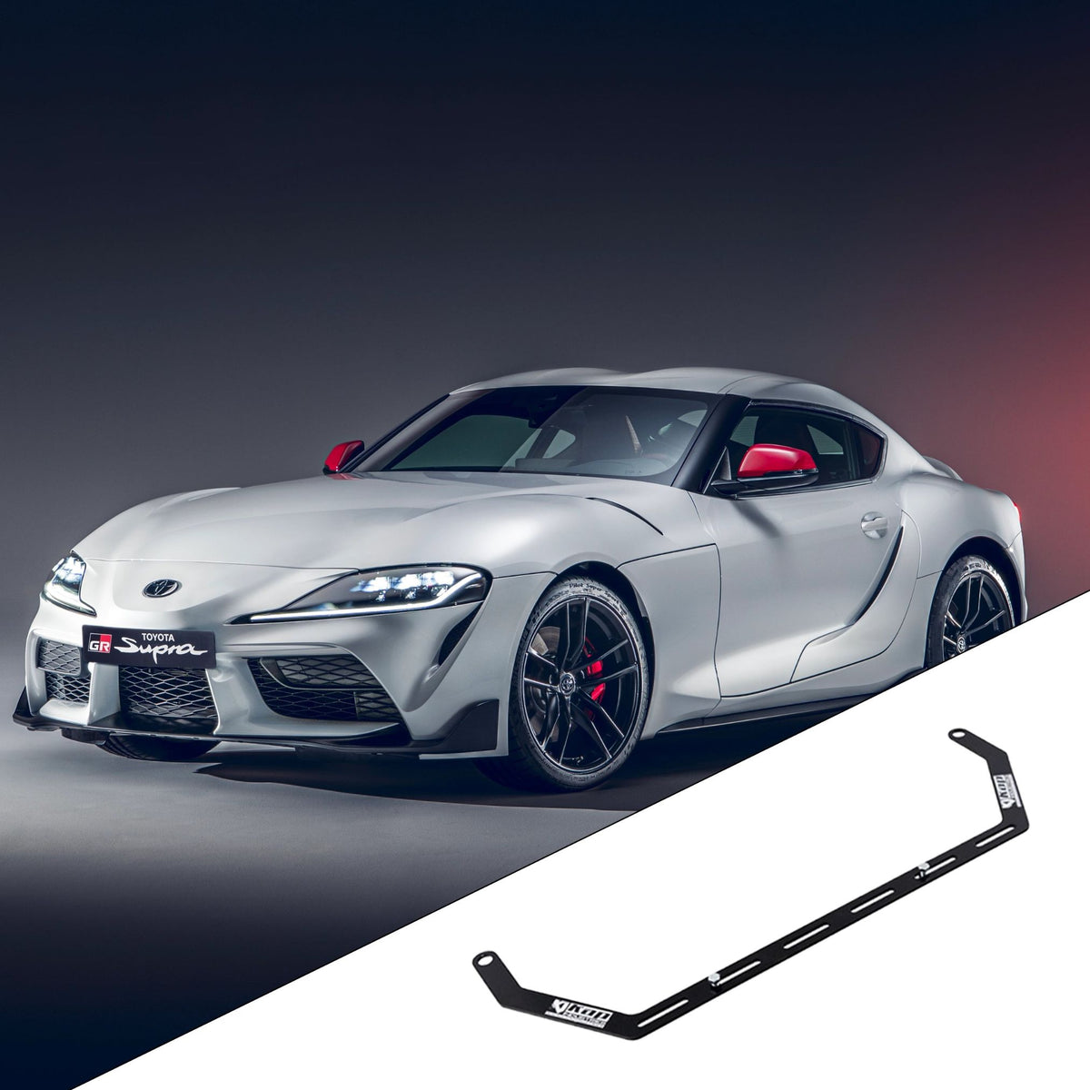 2020-2026 Toyota GR Supra A90 (J29/DB) with the vehicle-specific KAP fire extinguisher bracket shown inset