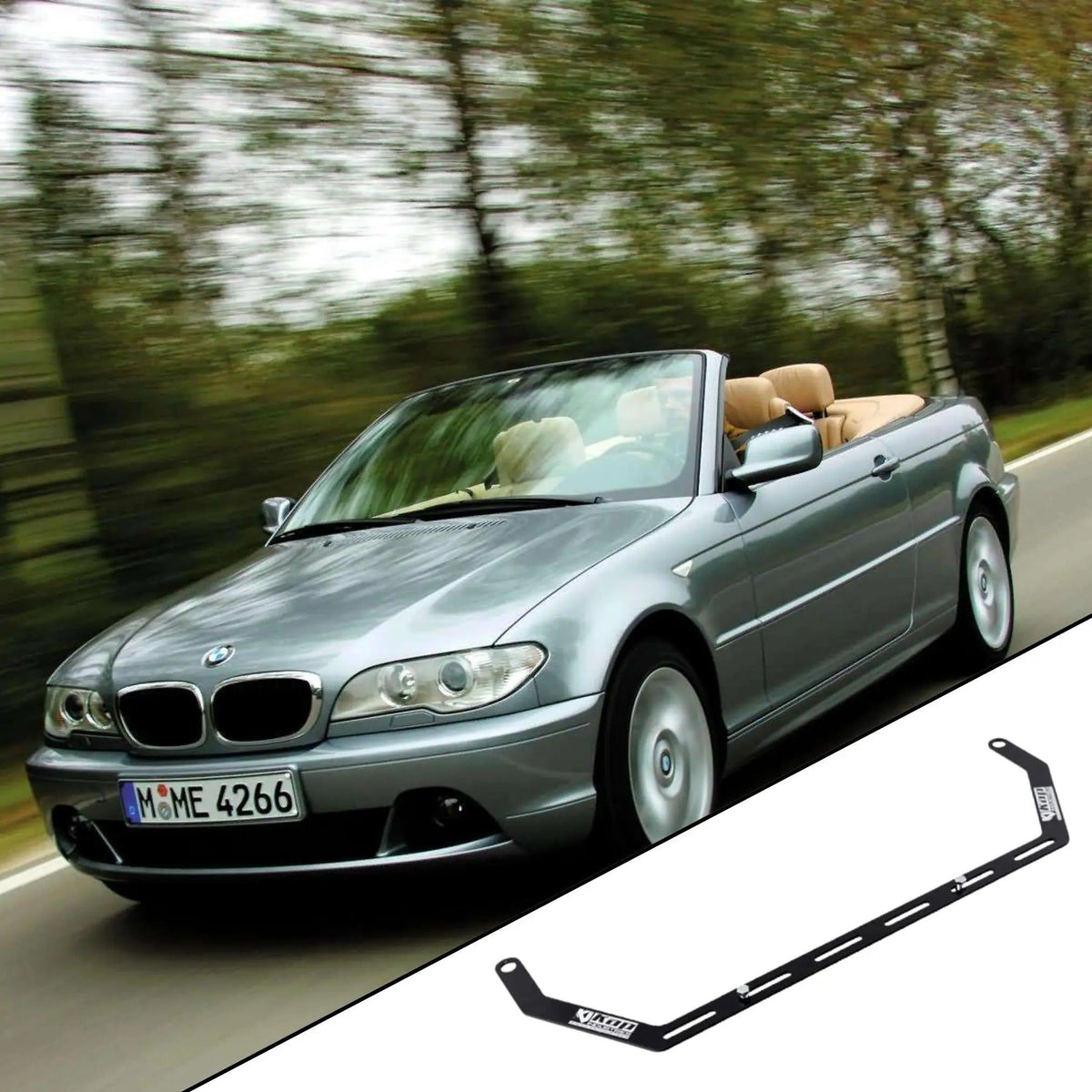 2000-2006 BMW 3 Series Convertible E46 with the vehicle-specific KAP fire extinguisher bracket shown inset