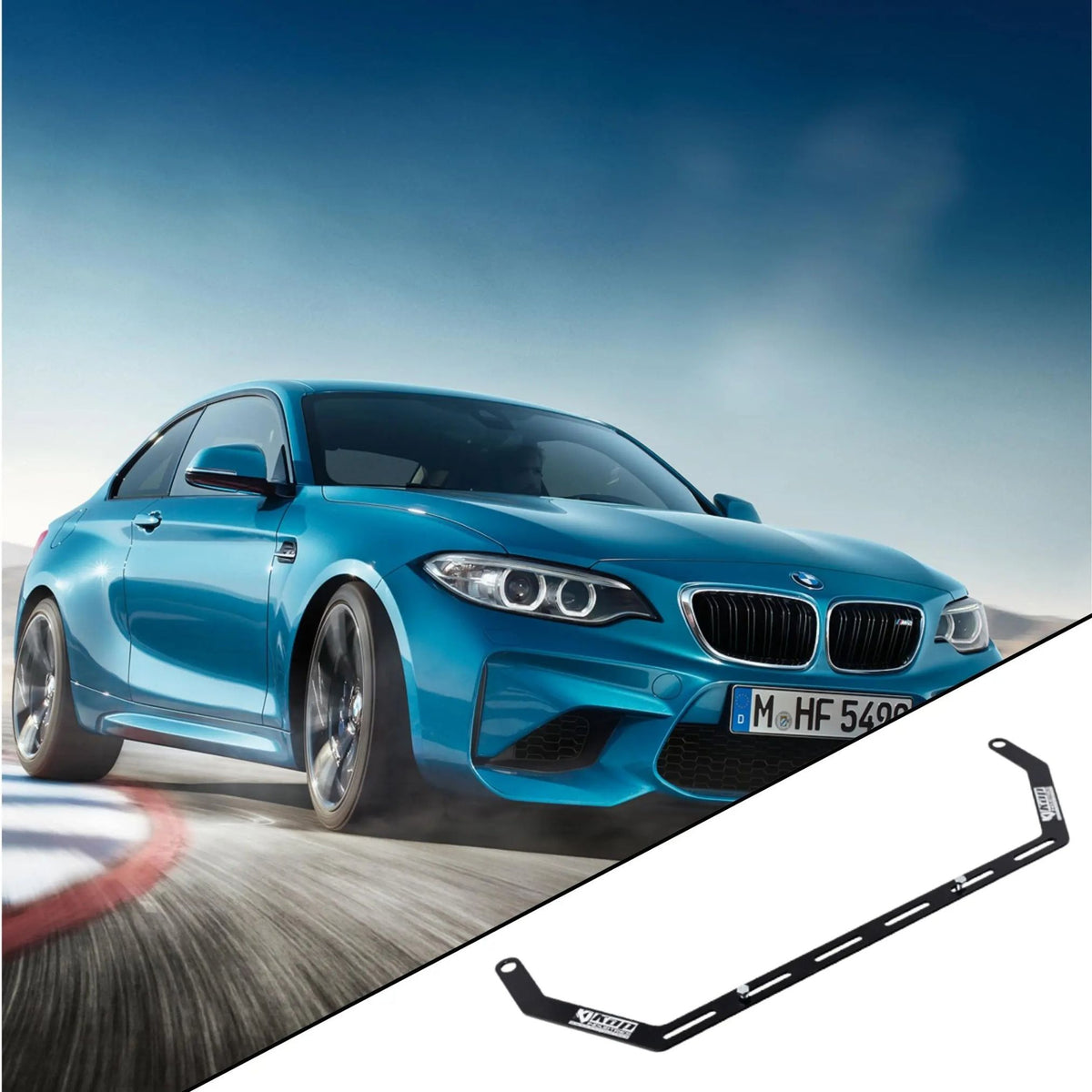 2014-2021 BMW 2 Series / M2 F22 / F23 / F87 with the vehicle-specific KAP fire extinguisher bracket shown inset