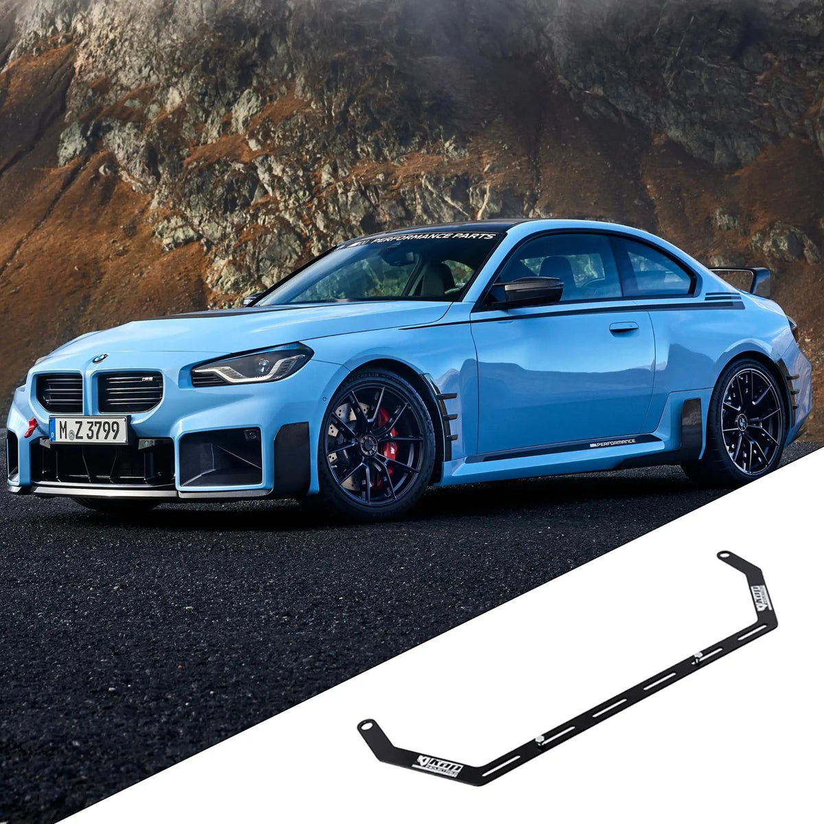 2022+ BMW 2 Series / M2 G42 / G87 with the vehicle-specific KAP fire extinguisher bracket shown inset