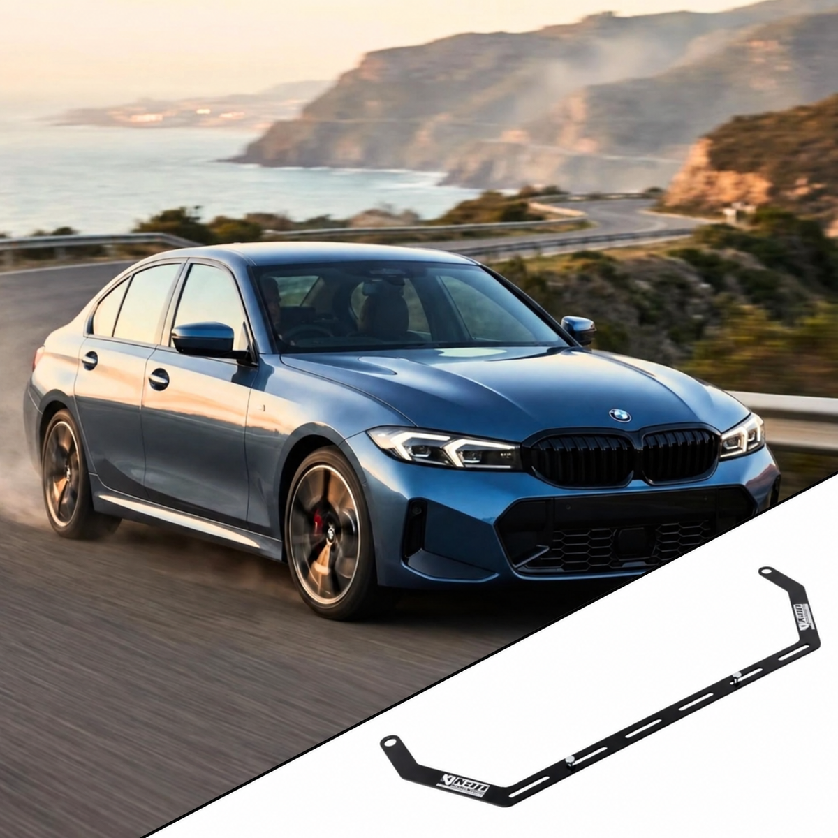 2019+ BMW 3 Series G20 / G21 / G28 with the vehicle-specific KAP fire extinguisher bracket shown inset