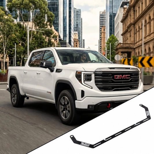 2020+ GMC Sierra 2500 HD 5th Gen (GMT T1) with the vehicle-specific KAP fire extinguisher bracket shown inset