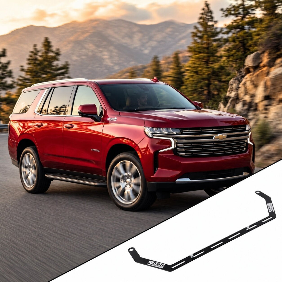 2021+ Chevrolet Tahoe 5th Gen (GMT T1) with the vehicle-specific KAP fire extinguisher bracket shown inset