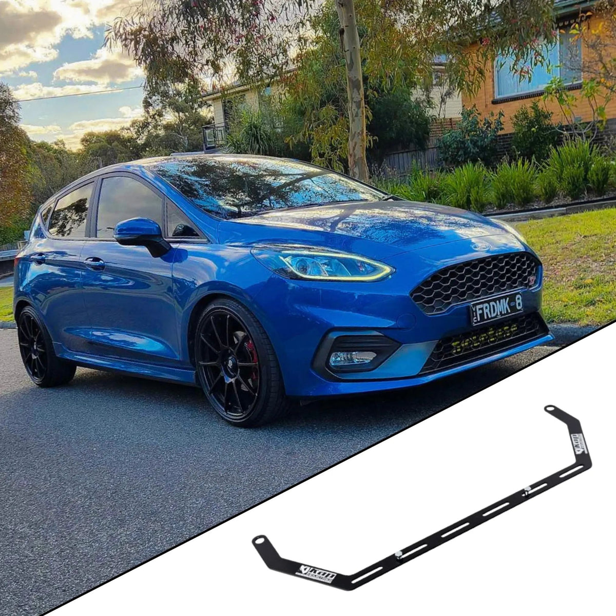 Ford Fiesta MK8 with the vehicle-specific KAP fire extinguisher bracket shown inset