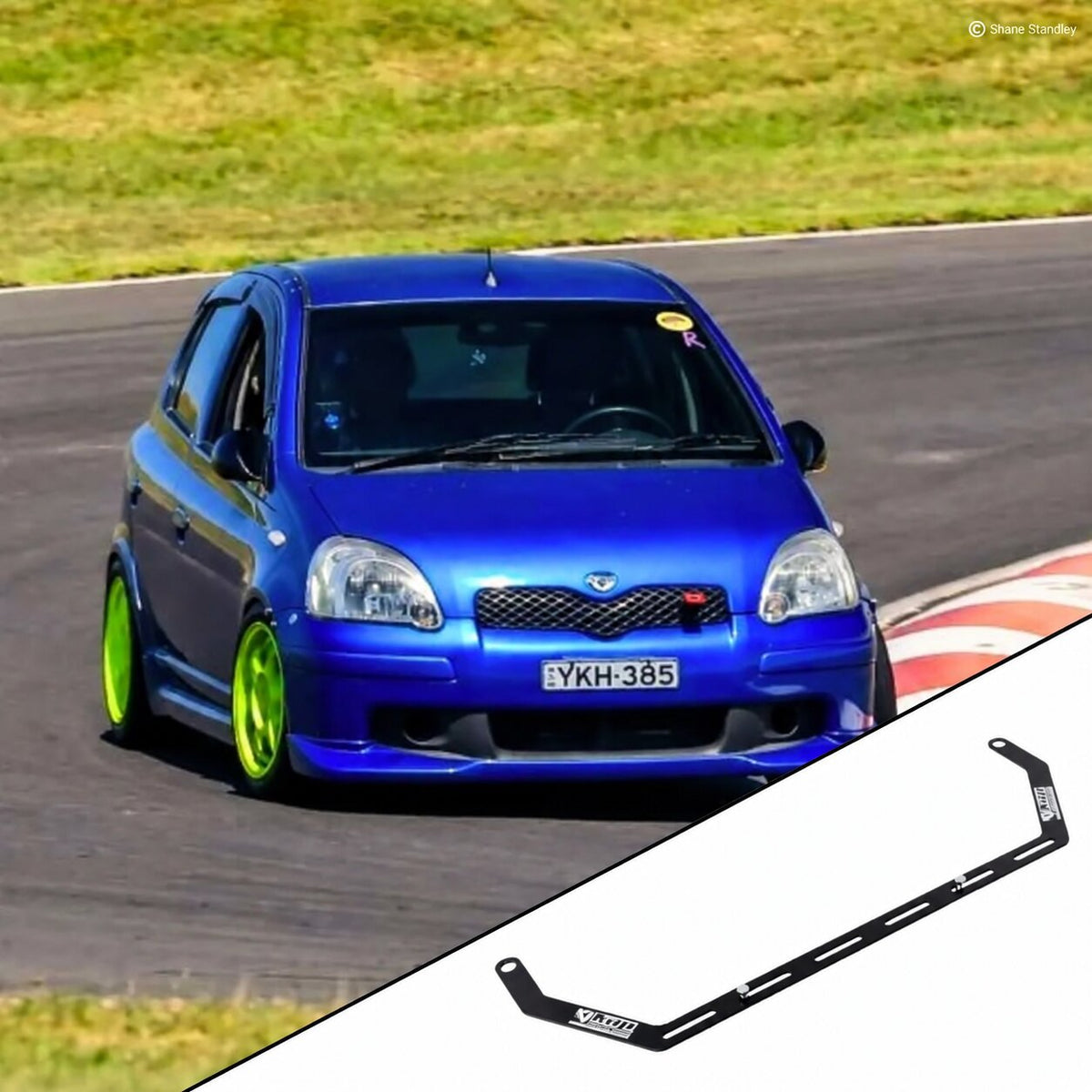 2000-2005 Toyota Echo / Yaris XP10 (NCP10/NCP13) with the vehicle-specific KAP fire extinguisher bracket shown inset