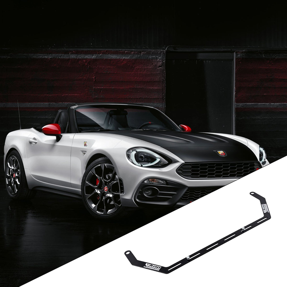 2017-2020 Fiat 124 Spider / Abarth 124 348 with the vehicle-specific KAP fire extinguisher bracket shown inset