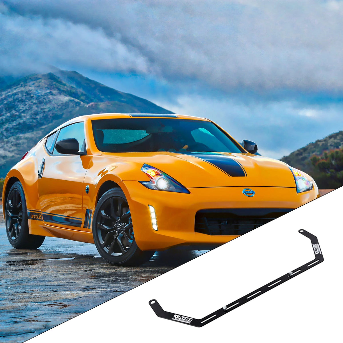 2009-2020 Nissan 370Z Z34 with the vehicle-specific KAP fire extinguisher bracket shown inset