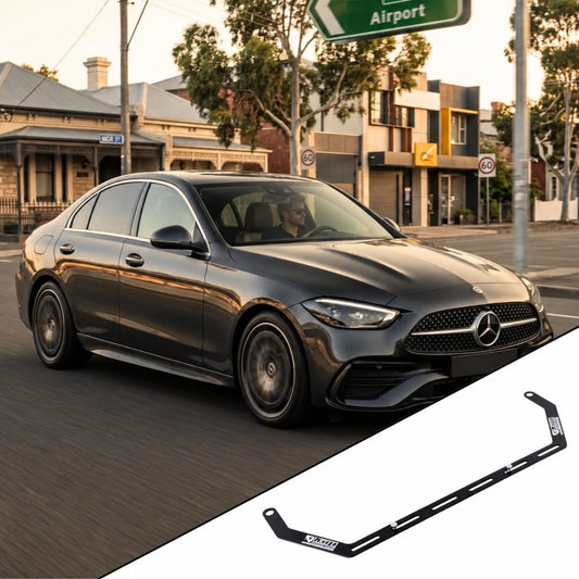 2015-2021 Mercedes-Benz C-Class W205 with the vehicle-specific KAP fire extinguisher bracket shown inset