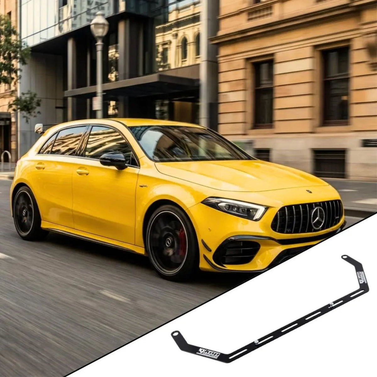 2019-2022 Mercedes-Benz A-Class W177 with the vehicle-specific KAP fire extinguisher bracket shown inset