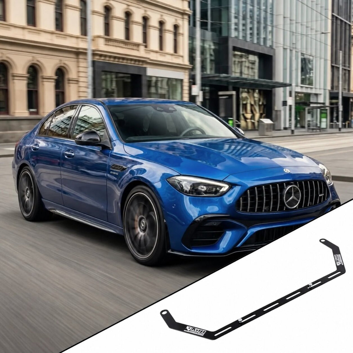 2008-2014 Mercedes-Benz C63 AMG W204 with the vehicle-specific KAP fire extinguisher bracket shown inset