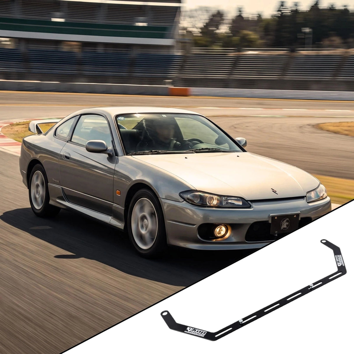 Nissan Silvia S15 with the vehicle-specific KAP fire extinguisher bracket shown inset