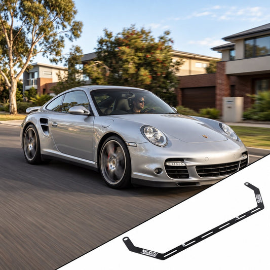 2005-2012 Porsche 911 997 with the vehicle-specific KAP fire extinguisher bracket shown inset