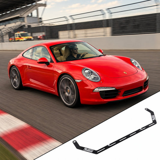 2012-2019 Porsche 911 991 with the vehicle-specific KAP fire extinguisher bracket shown inset