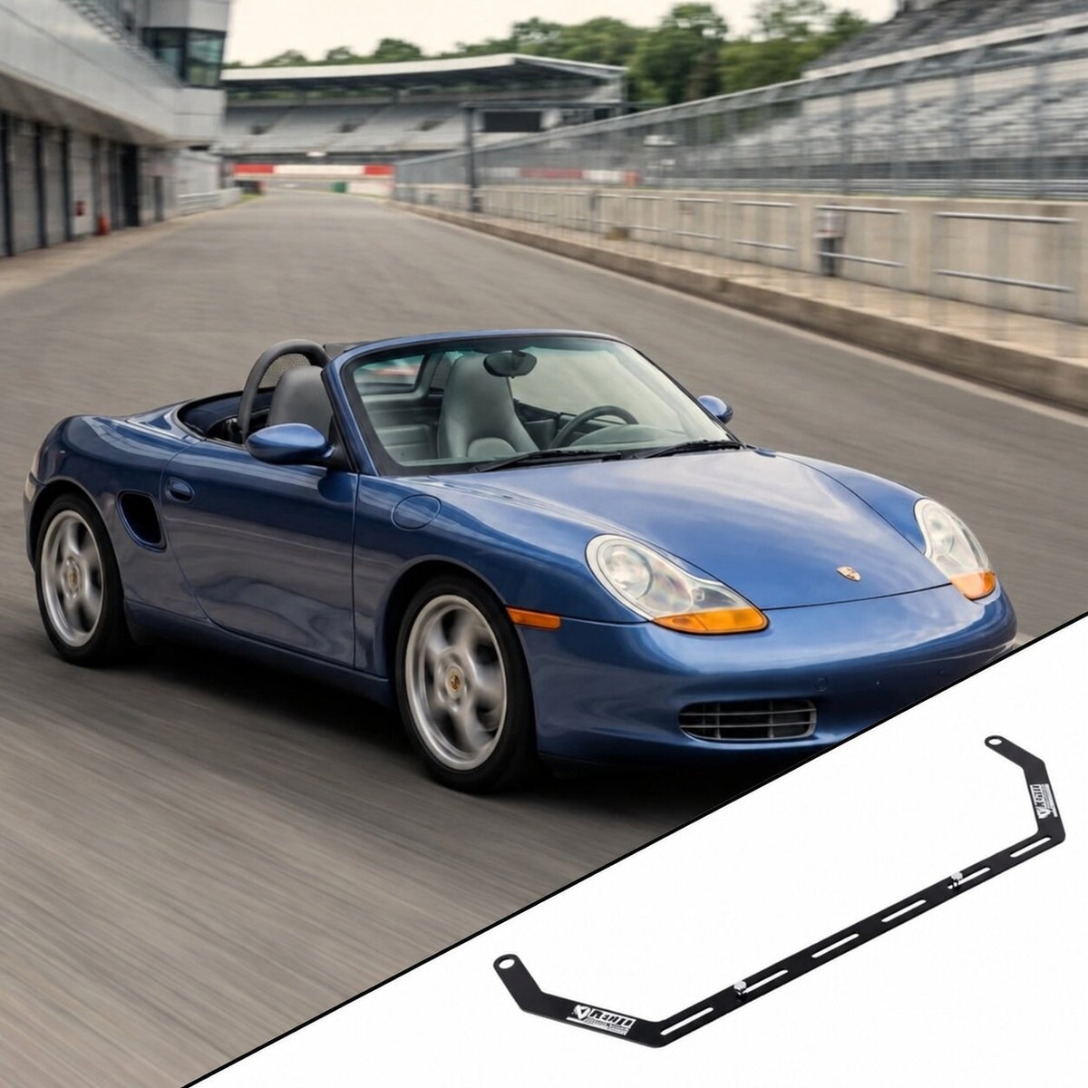 1997-2004 Porsche Boxster 986 with the vehicle-specific KAP fire extinguisher bracket shown inset