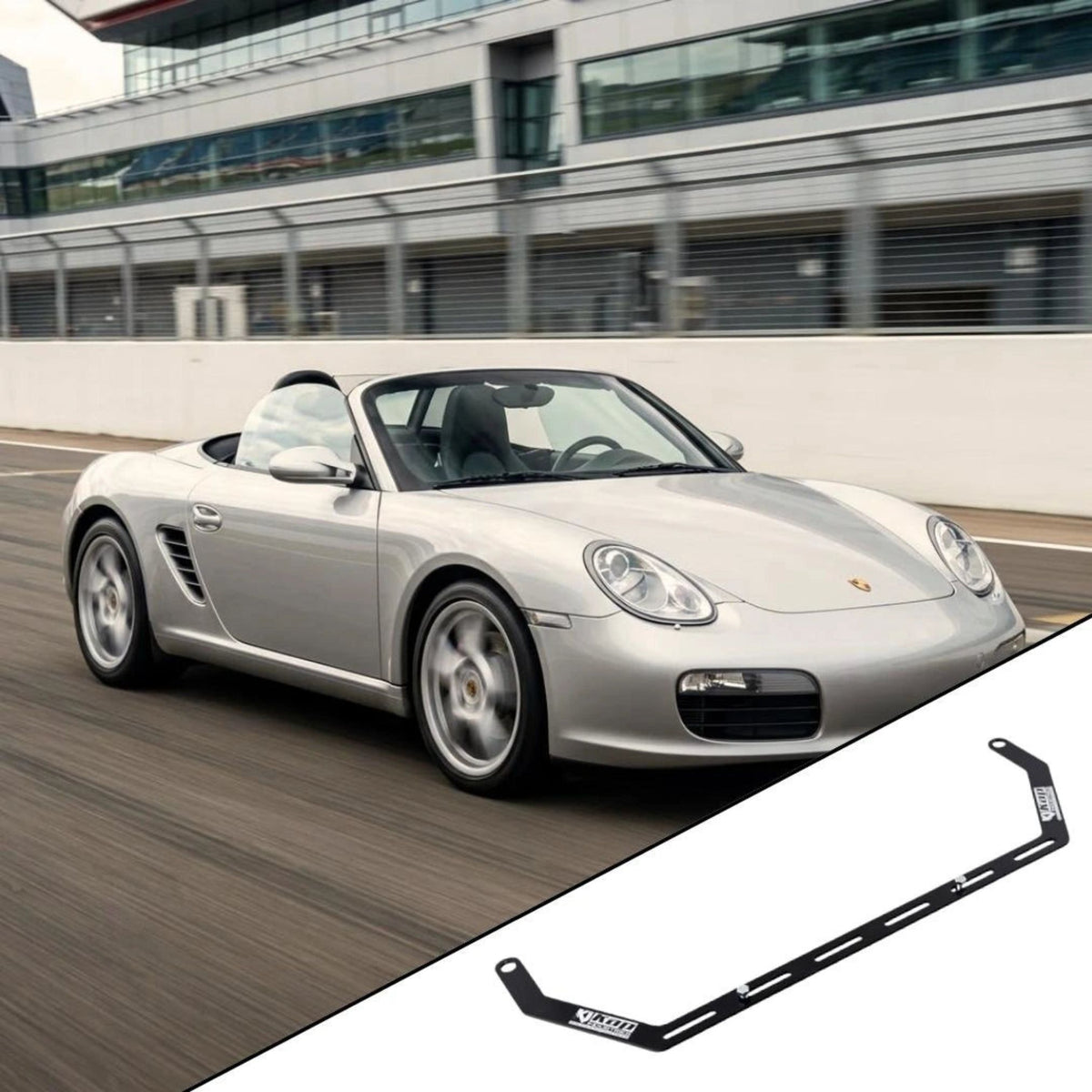 2005-2012 Porsche Boxster 987 with the vehicle-specific KAP fire extinguisher bracket shown inset