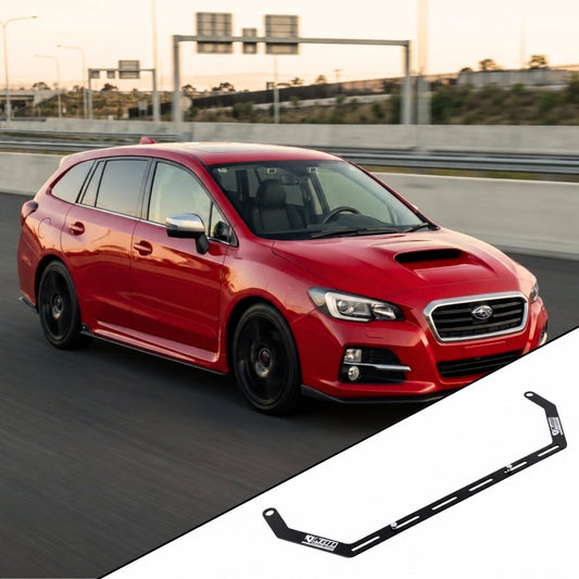 Subaru Levorg VM with the vehicle-specific KAP fire extinguisher bracket shown inset