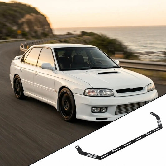 1995-1999 Subaru Legacy BD with the vehicle-specific KAP fire extinguisher bracket shown inset