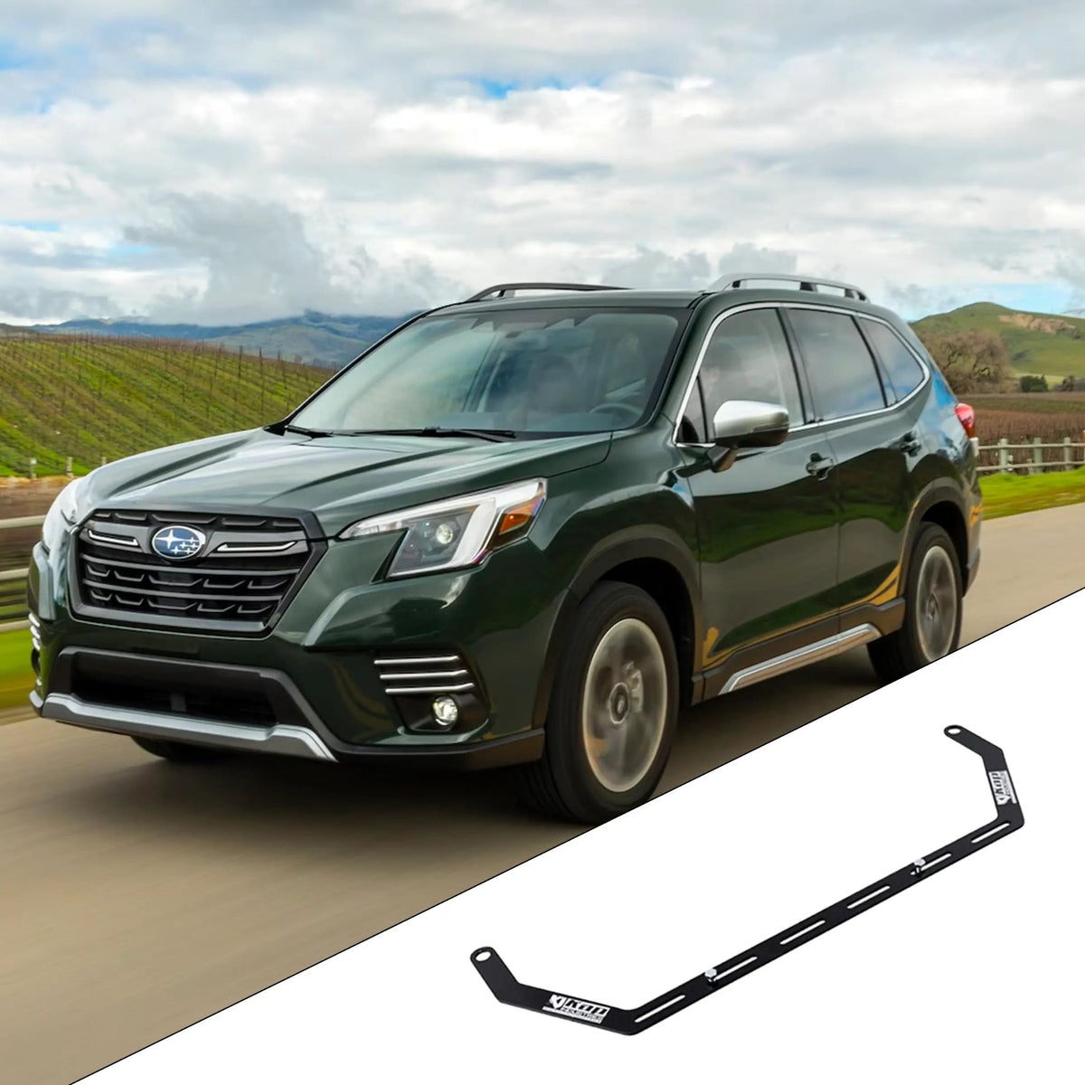 2019-2024 Subaru Forester SK with the vehicle-specific KAP fire extinguisher bracket shown inset