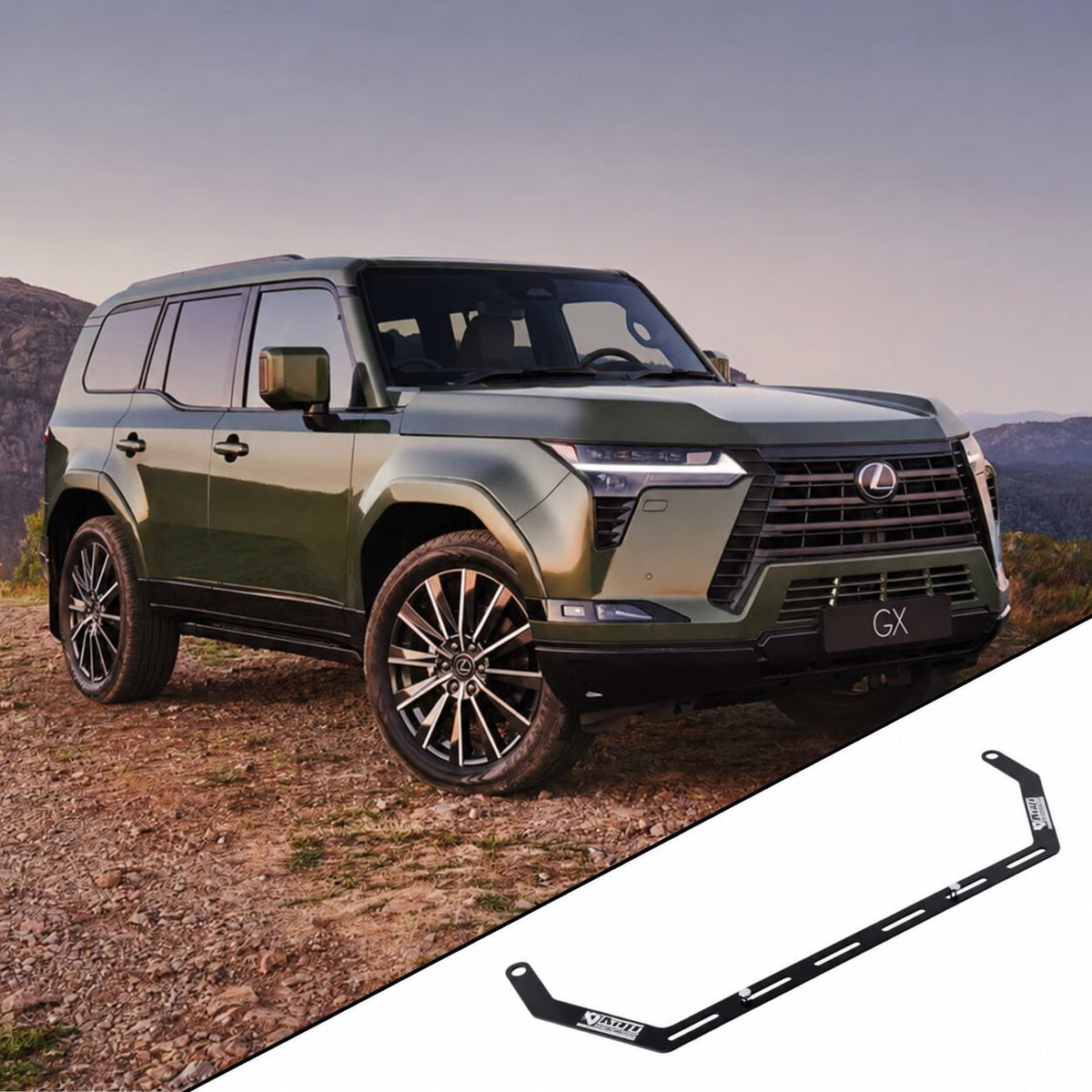2024+ Lexus GX GX550 (J250) with the vehicle-specific KAP fire extinguisher bracket shown inset