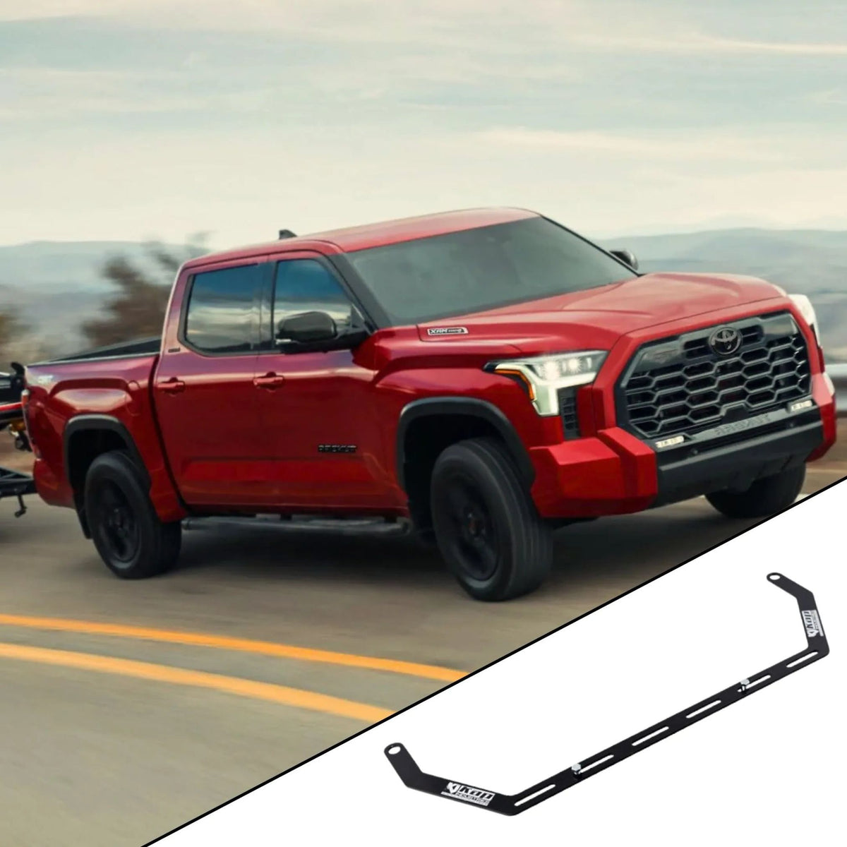 2022+ Toyota Tundra XK70 (3rd Gen) with the vehicle-specific KAP fire extinguisher bracket shown inset