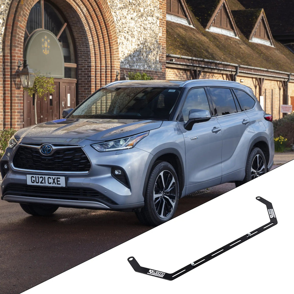 2020+ Toyota Highlander 4th Gen (XU70) with the vehicle-specific KAP fire extinguisher bracket shown inset