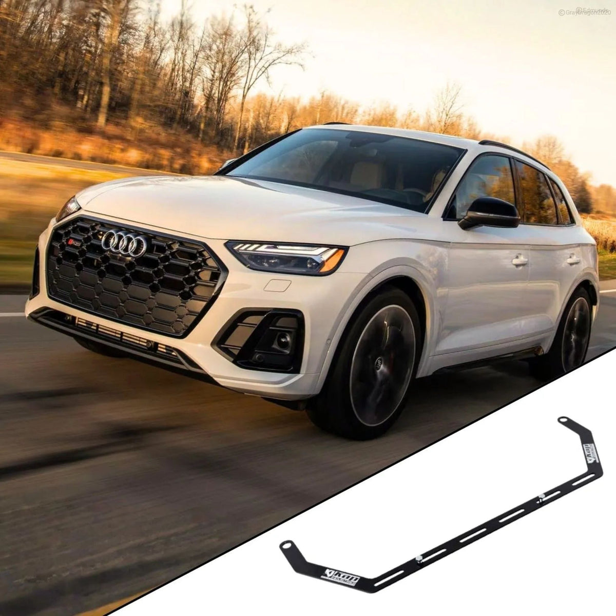 2009-2024 Audi Q5 / SQ5 8R / FY with the vehicle-specific KAP fire extinguisher bracket shown inset
