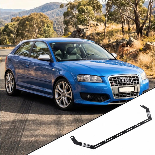 2006-2013 Audi A3 8P with the vehicle-specific KAP fire extinguisher bracket shown inset