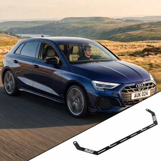 2022+ Audi A3 8Y with the vehicle-specific KAP fire extinguisher bracket shown inset