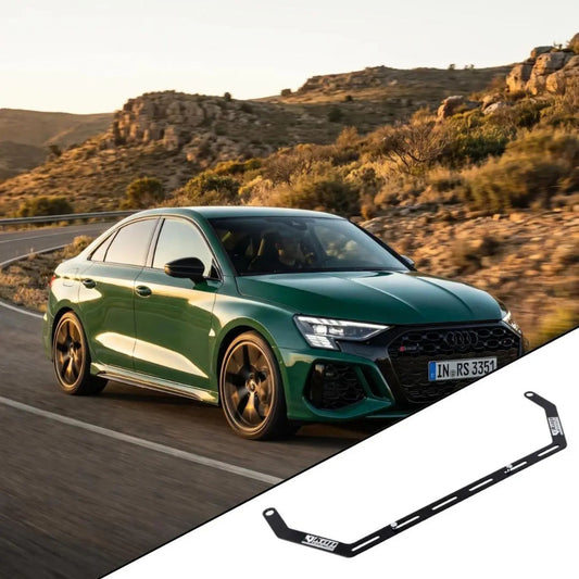 2022+ Audi RS3 8Y with the vehicle-specific KAP fire extinguisher bracket shown inset